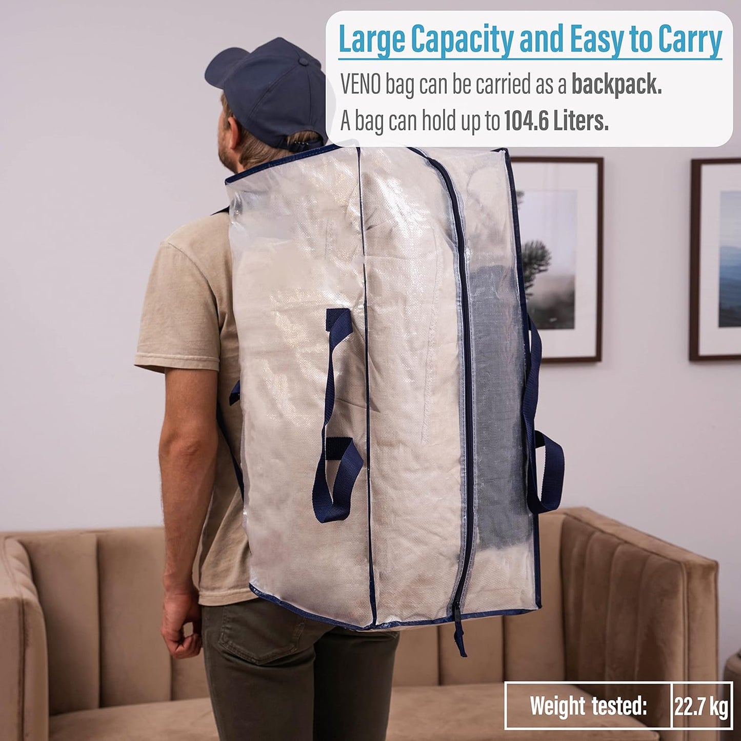 10 Pack Heavy-Duty Extra Large Moving Bags W/Backpack Straps, Moving House Essentials, Strong Handles & Zips, Clothes Storage, Packing, Laundry Bags, Reusable and Sustainable (Clear, 10 Pack)