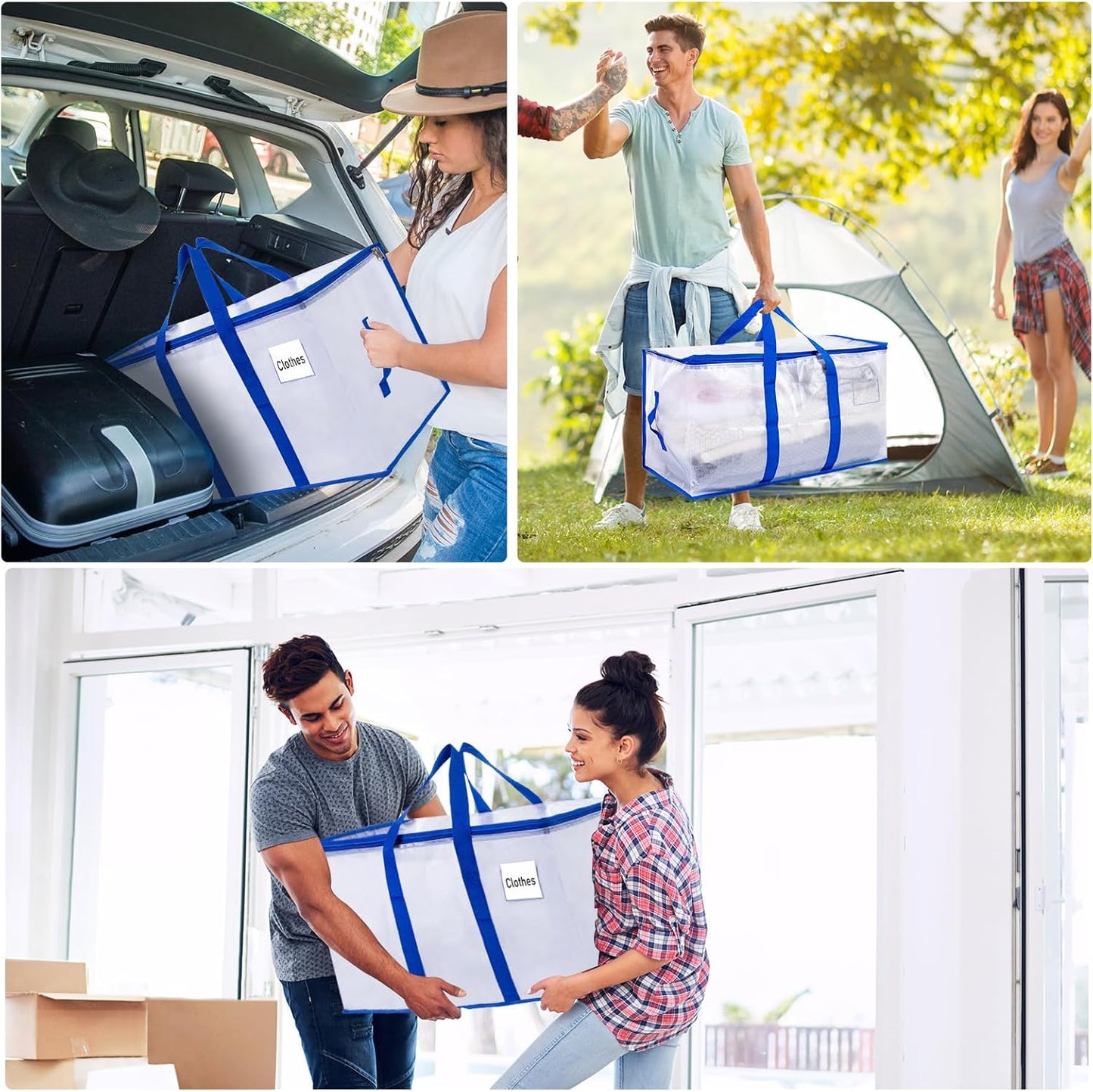 Moving Bags 105 L, 6-Pack Storage Bags with Zipper & Handles, Reusable Moving Boxes Alternatives,Clear Packing Totes Bags for Travel Duffle College Dorm or Christmas Tree