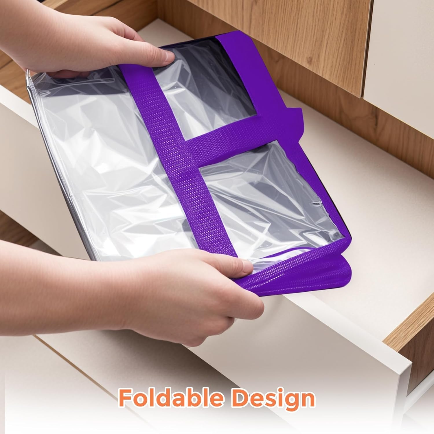 6 Pack Clear Storage Bags, 40L Plastic Storage Bag with Lid, Clothes Storage Bag Moving Bags PVC Organizer with Zipper for Bedding, Linen, Blankets, Comforters, Clothes, Purple