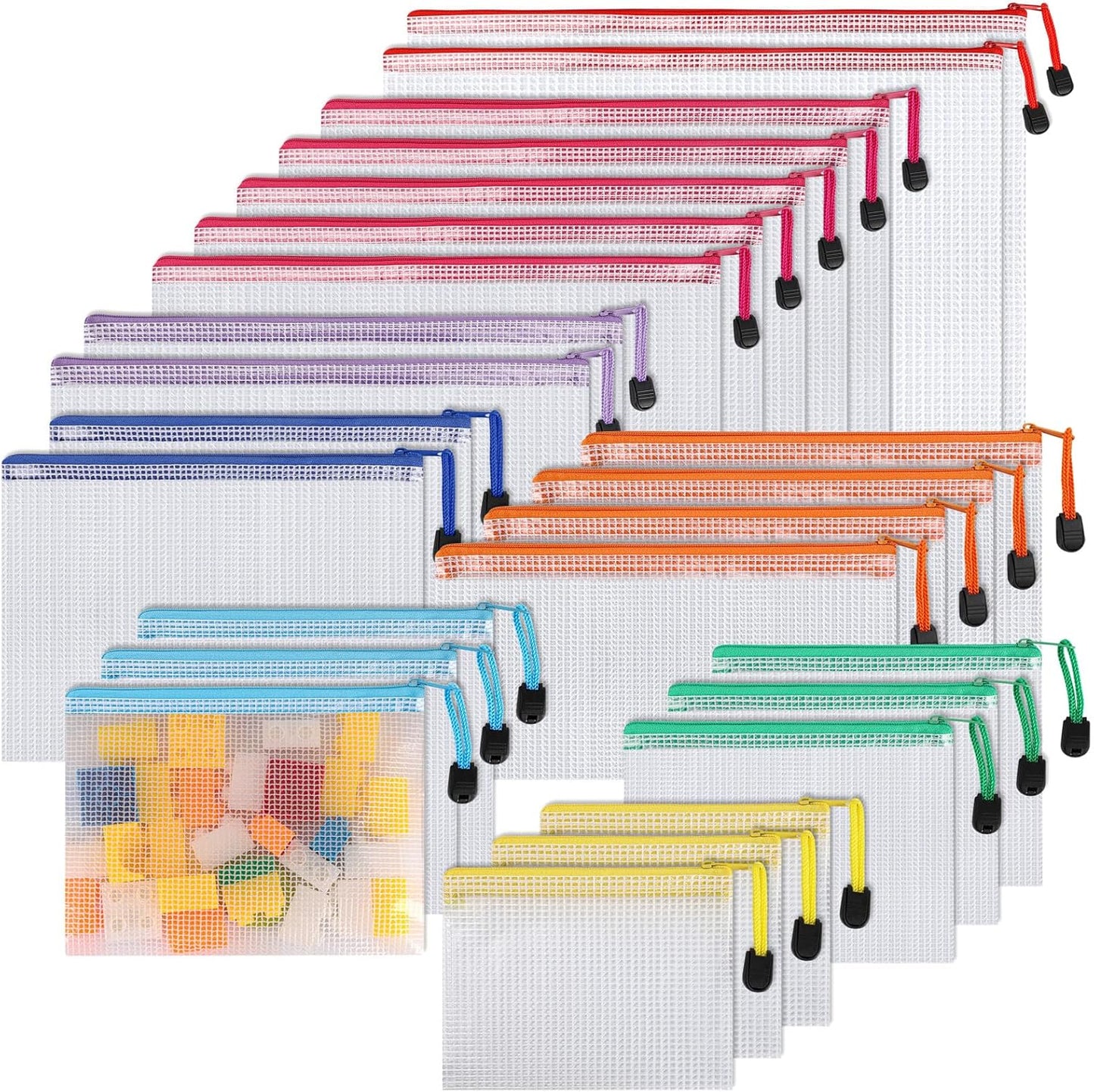 Plastic Zip Wallets Folders - 24Pcs Multi-Sizes File Folder, Zip Lock Bags, Plastic Folders Document Wallet, for School, Office, Travel, Organizing Stationery and Home Storage