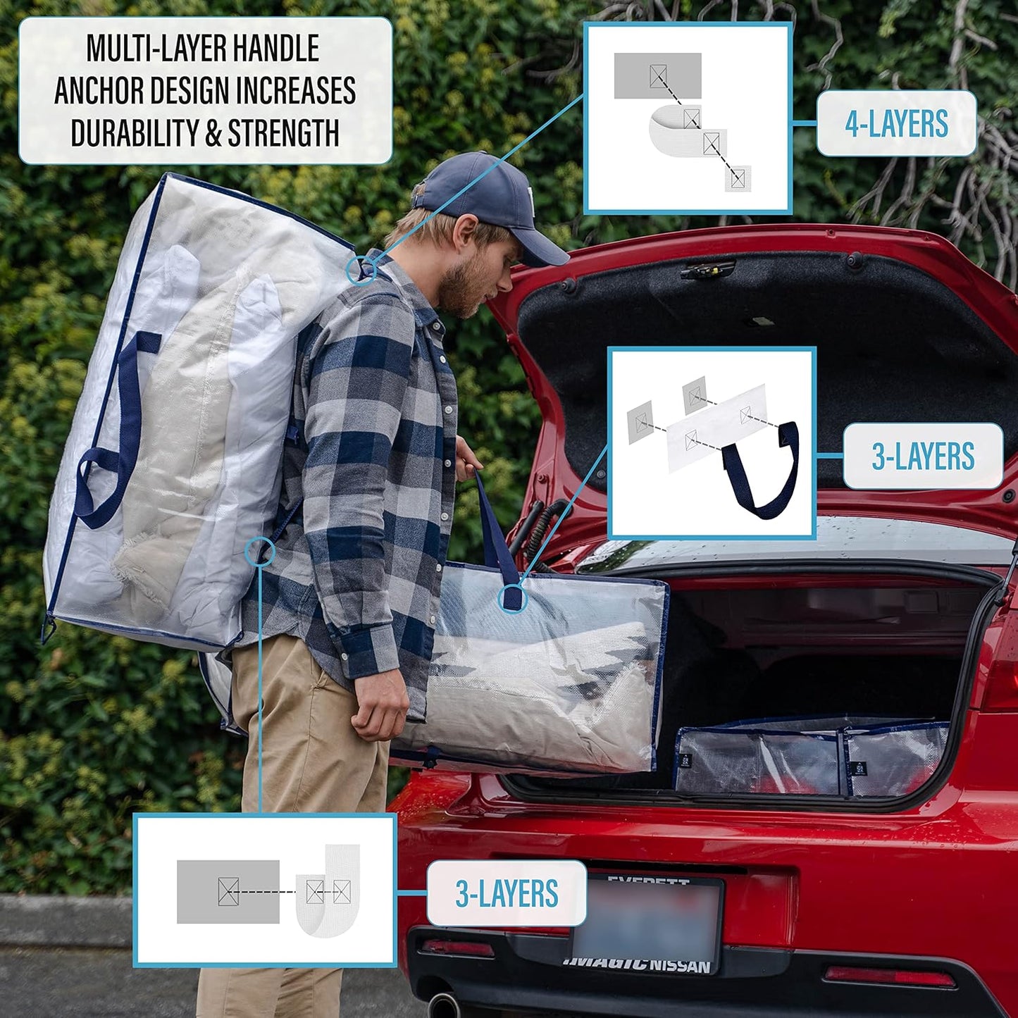10 Pack Heavy-Duty Extra Large Moving Bags W/Backpack Straps, Moving House Essentials, Strong Handles & Zips, Clothes Storage, Packing, Laundry Bags, Reusable and Sustainable (Clear, 10 Pack)