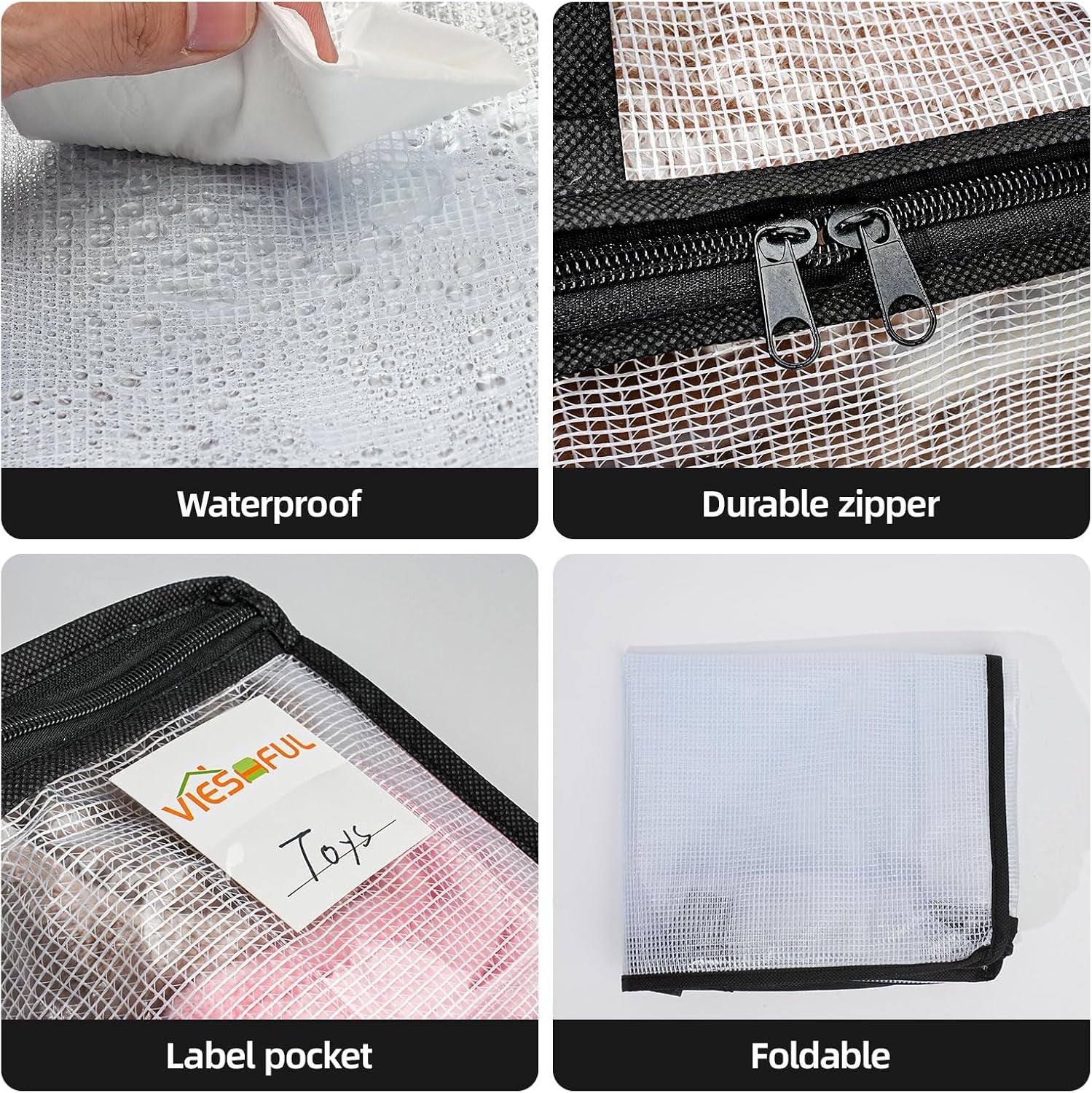 6 Pack Clear Storage Bags with Label, 22L Foldable PVC Mesh Clothes Storage Bags with Zipper for Bedding, Blankets, Clothing, Toys and Underbed Organisation
