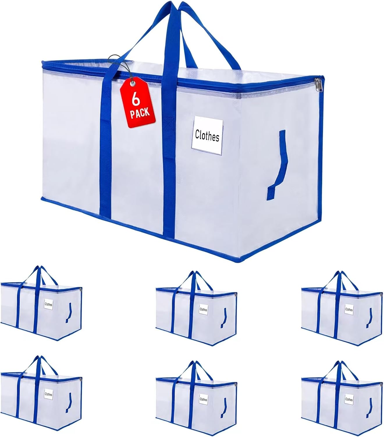 Moving Bags 105 L, 6-Pack Storage Bags with Zipper & Handles, Reusable Moving Boxes Alternatives,Clear Packing Totes Bags for Travel Duffle College Dorm or Christmas Tree