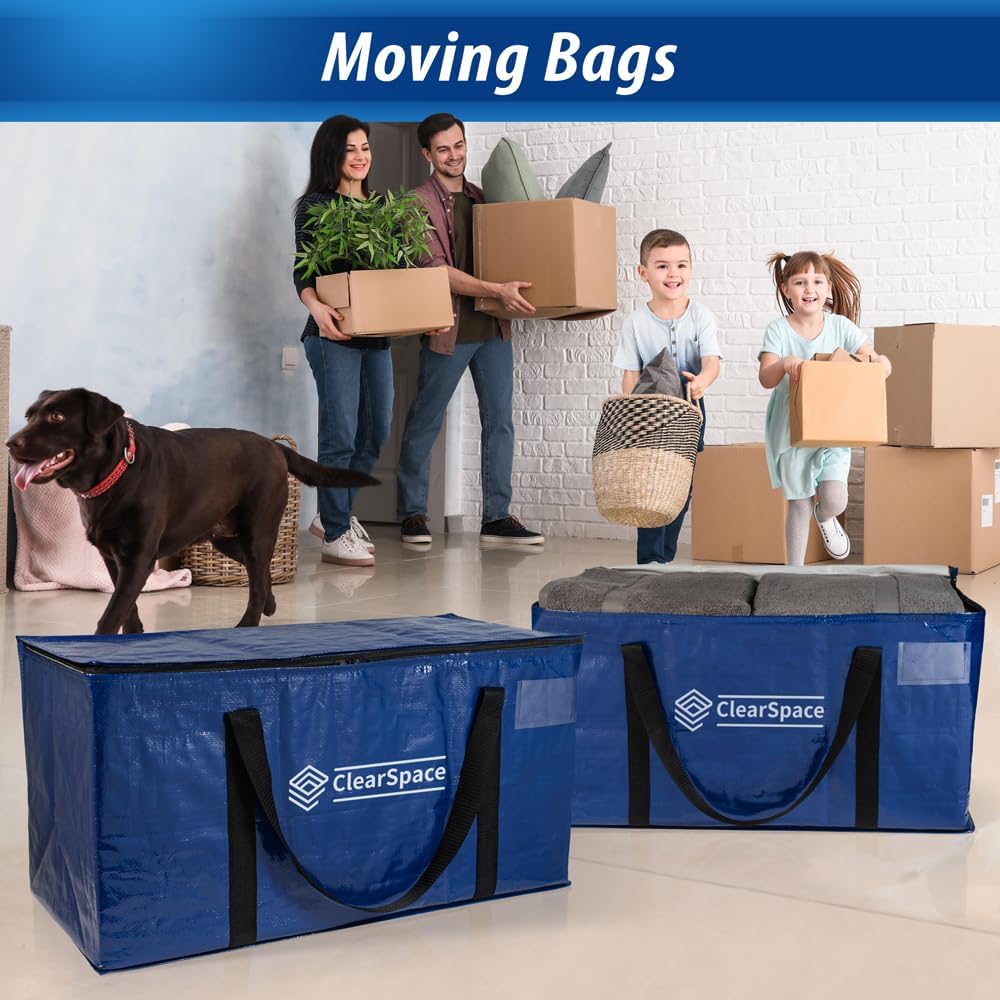 Heavy Duty Moving Boxes or Storage Bags – Storage Bins with Lids, Large Moving Bags with Backpack Straps & Handles – Moving Supplies for College Dorm or Christmas Decorations, 6 Pack