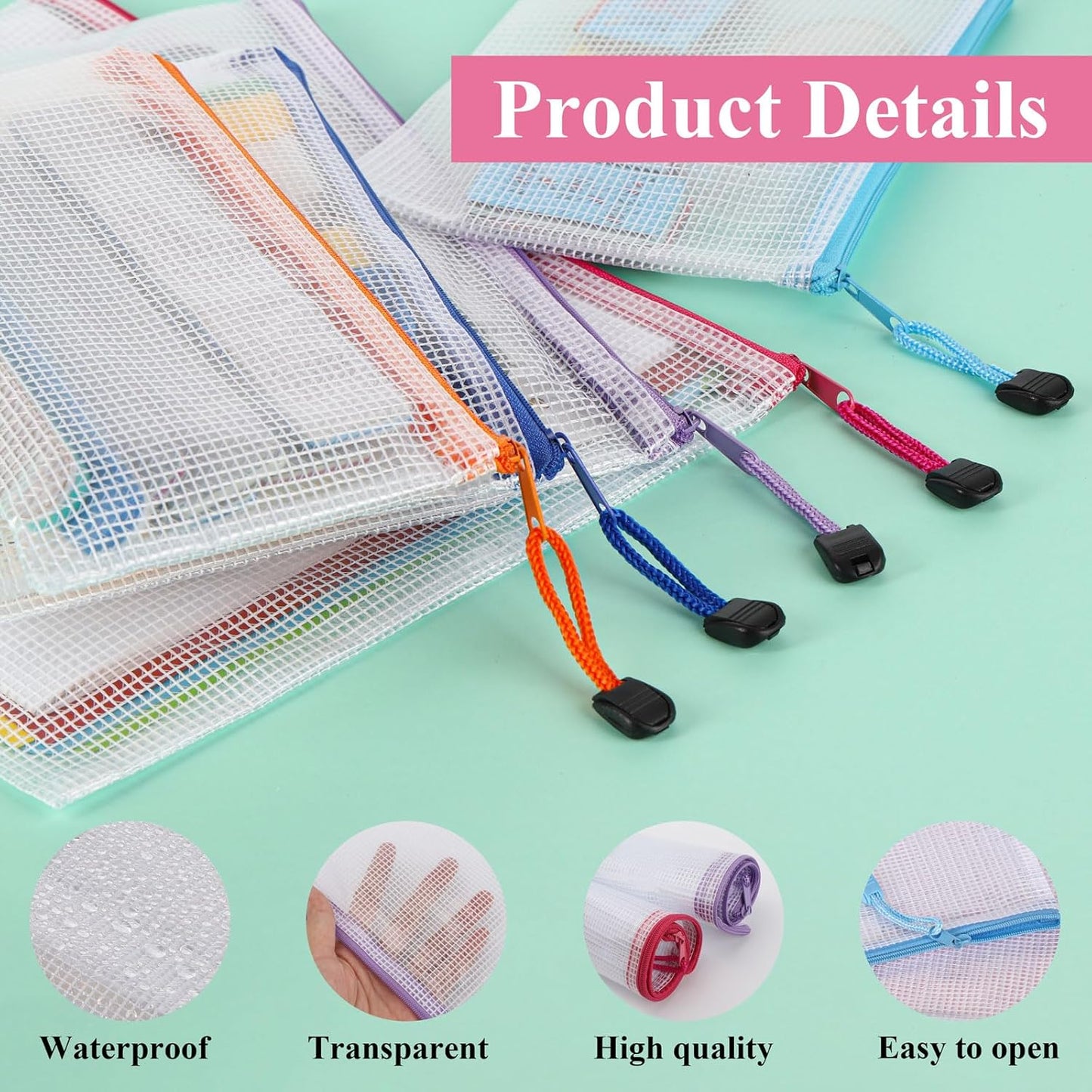 Plastic Zip Wallets Folders - 24Pcs Multi-Sizes File Folder, Zip Lock Bags, Plastic Folders Document Wallet, for School, Office, Travel, Organizing Stationery and Home Storage