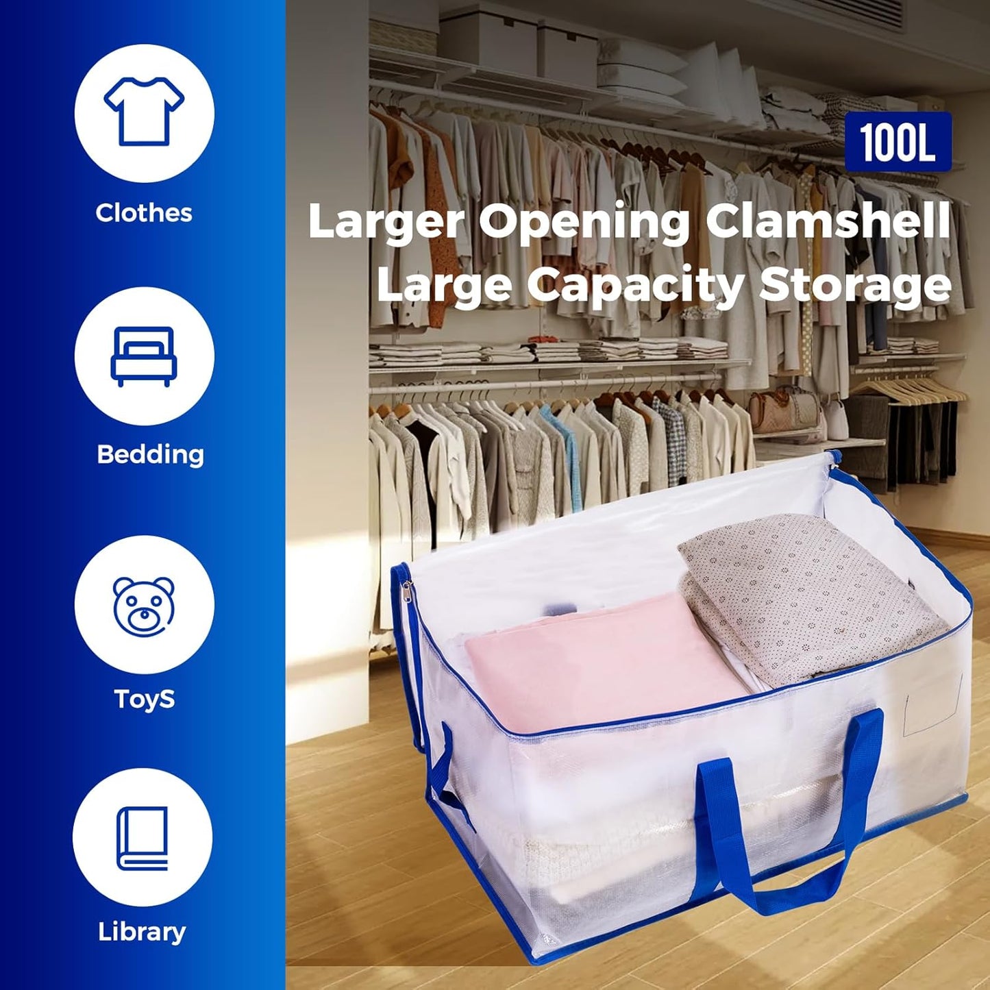 Moving Bags 105 L, 6-Pack Storage Bags with Zipper & Handles, Reusable Moving Boxes Alternatives,Clear Packing Totes Bags for Travel Duffle College Dorm or Christmas Tree