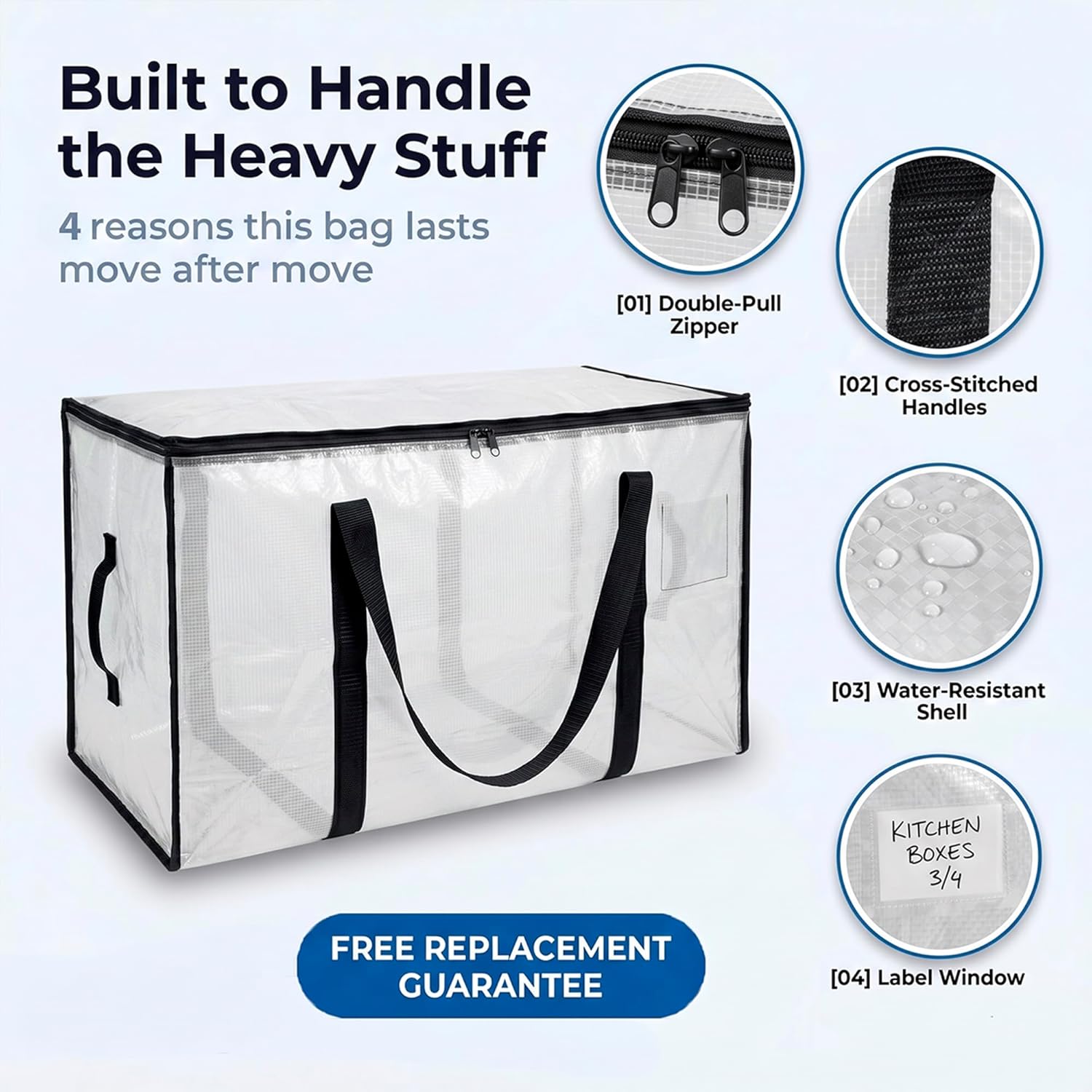Large Moving Boxes & Storage Bags – Oversized Packing Bags with Backpack Straps, Zippers & Handles – Heavy-Duty for College Dorm, Christmas Decorations, 6 Pack