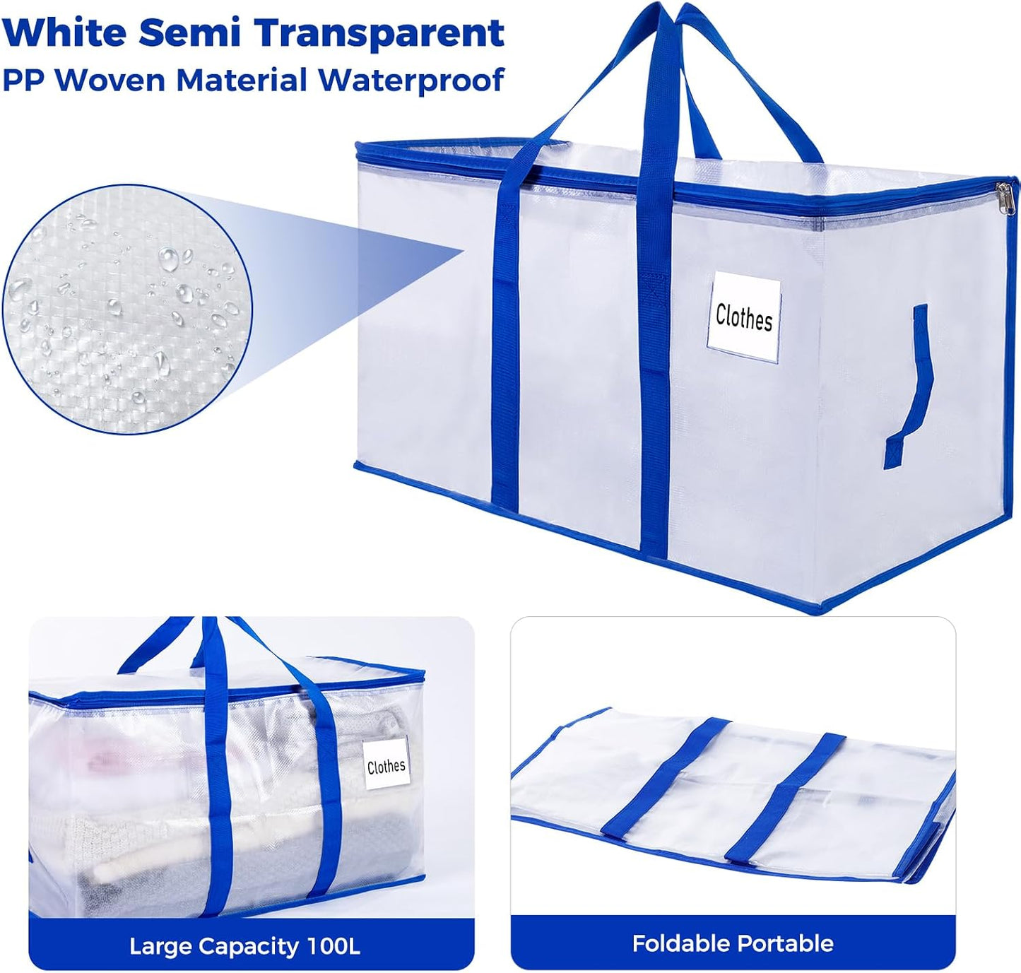 Moving Bags 105 L, 6-Pack Storage Bags with Zipper & Handles, Reusable Moving Boxes Alternatives,Clear Packing Totes Bags for Travel Duffle College Dorm or Christmas Tree