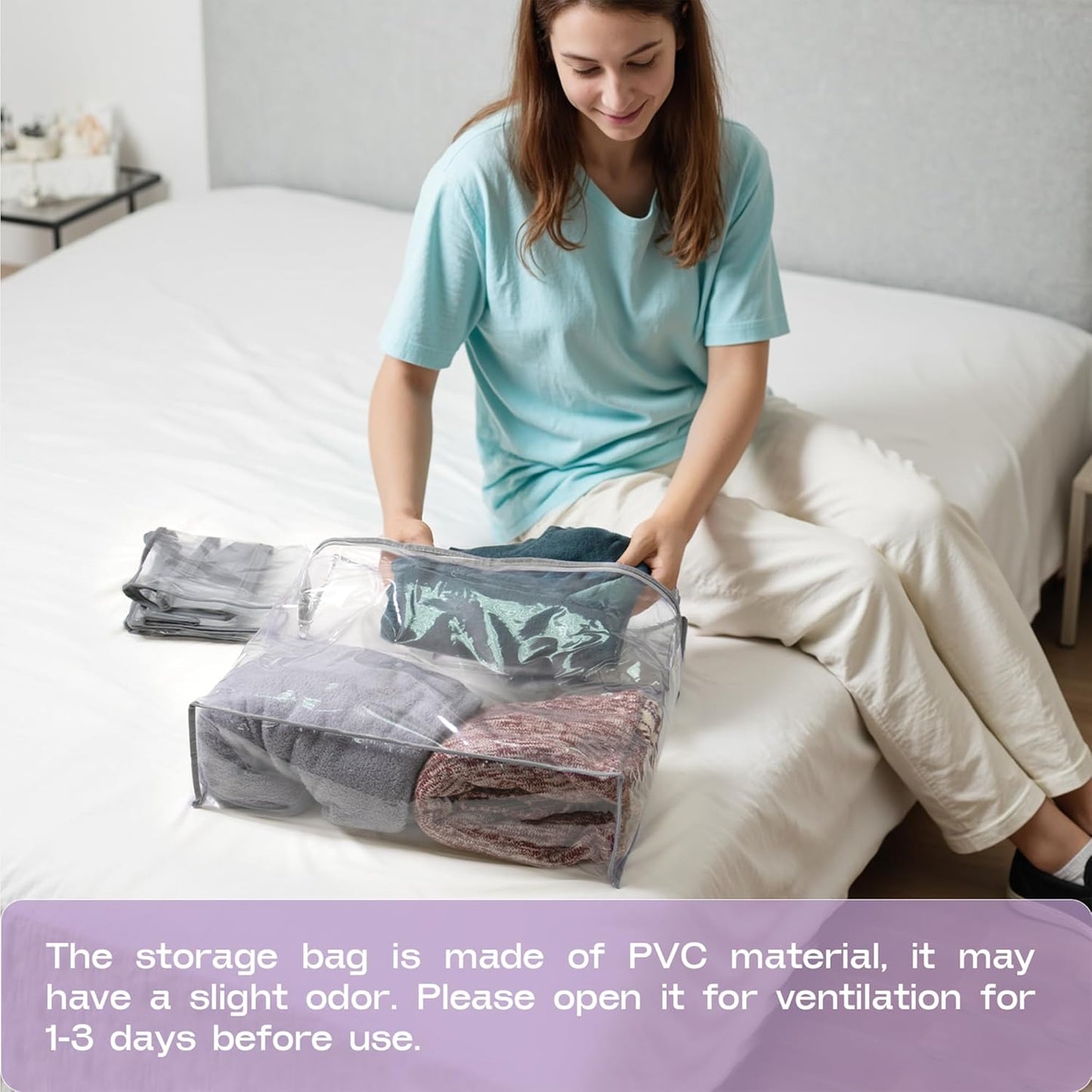 Clear Zippered Storage Bag Foldable Storage Boxes, 22L Storage Organizer Bags for Clothes, and Blanket Storage Bags for Bedding, Cds, Blankets, Comforters, Clothing & Toys (Grey, 10-Pack)