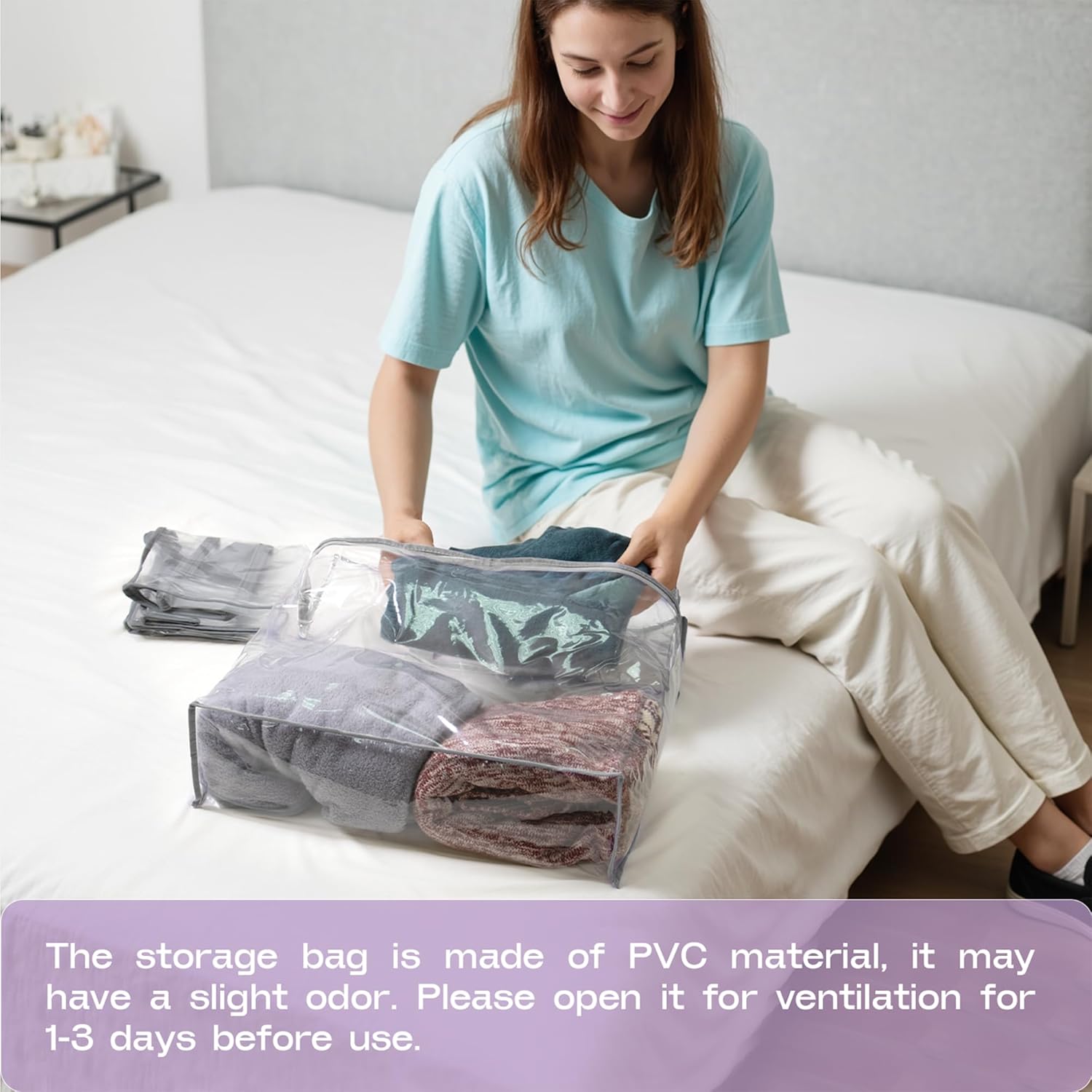 Clear Zippered Storage Bag Foldable Storage Boxes, 22L Storage Organizer Bags for Clothes, and Blanket Storage Bags for Bedding, Cds, Blankets, Comforters, Clothing & Toys (Grey, 10-Pack)