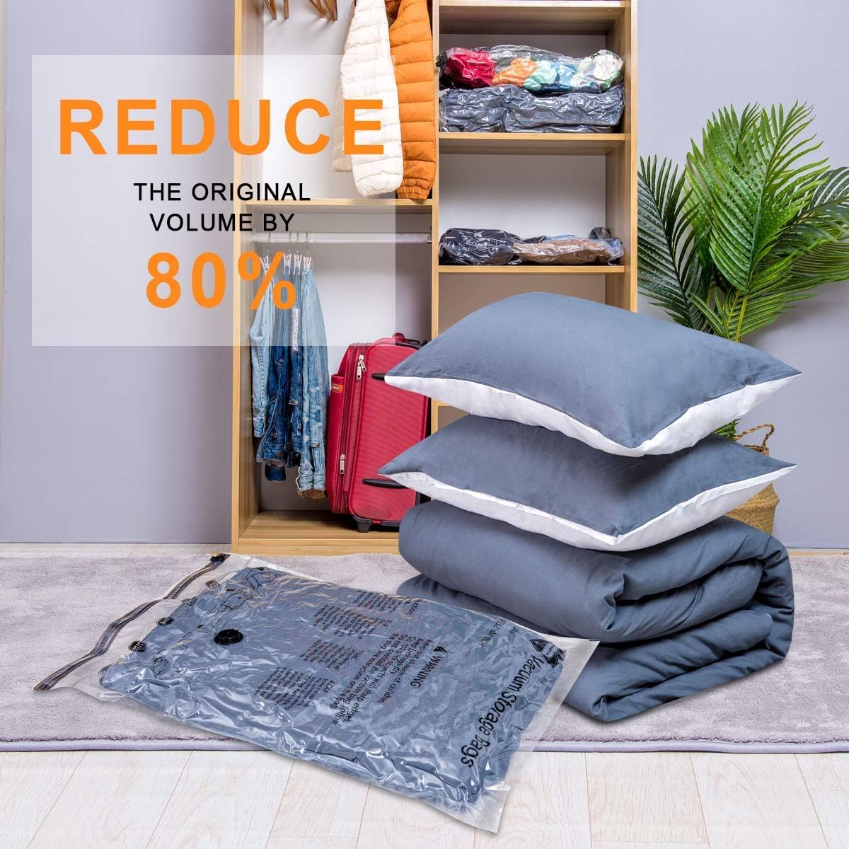 Vacuum Storage Bags (3 X Jumbo, 3 X Large, 3 X Medium, 3 X Small), Space Saver Sealer Compression Bags with Travel Hand Pump