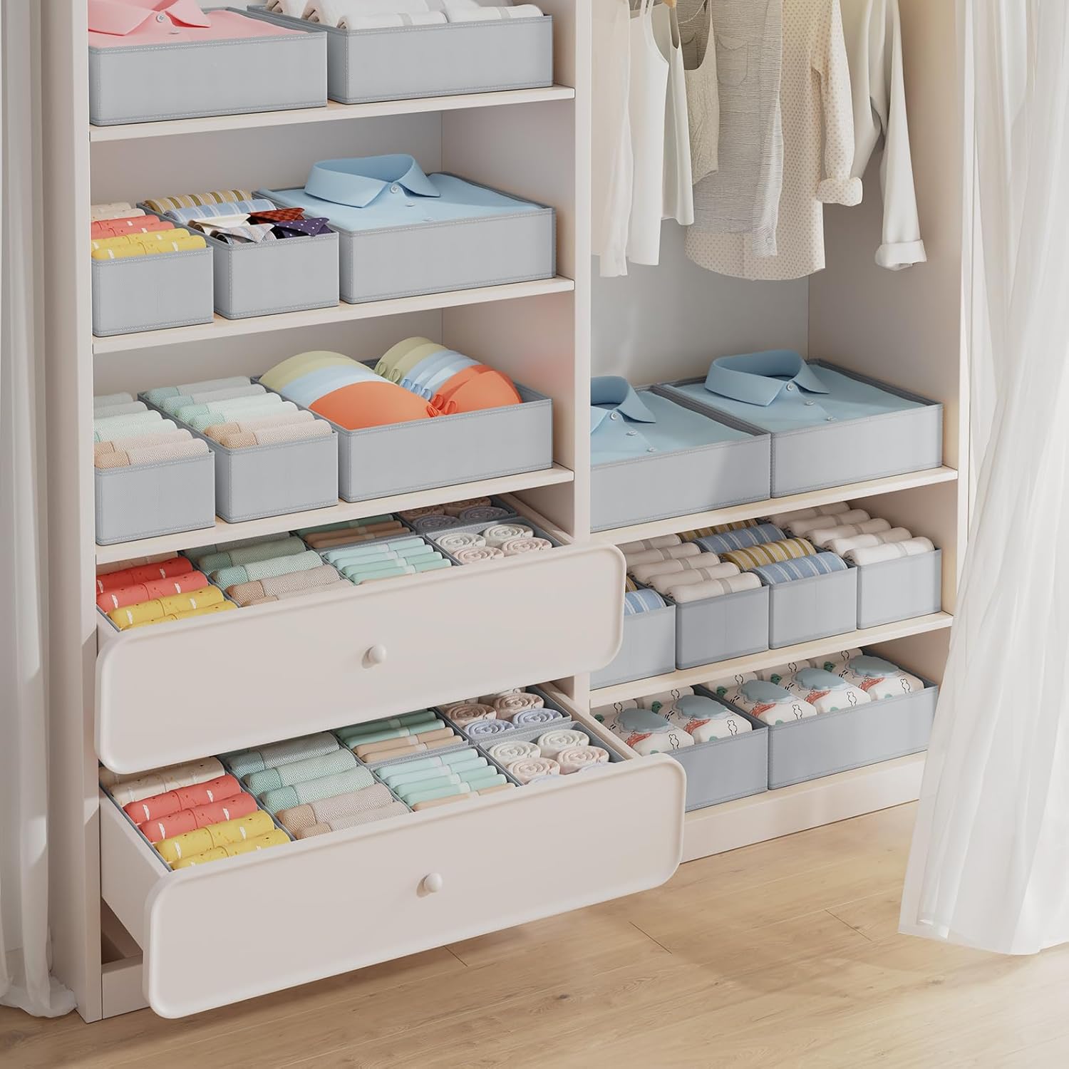 12 Pack Drawer Organisers Foldable Storage Box Fabric Drawer Dividers Wardrobe Storage Organiser Storage Cubes for Bras, Socks, Underwear, Ties, Scarves, Cosmetics