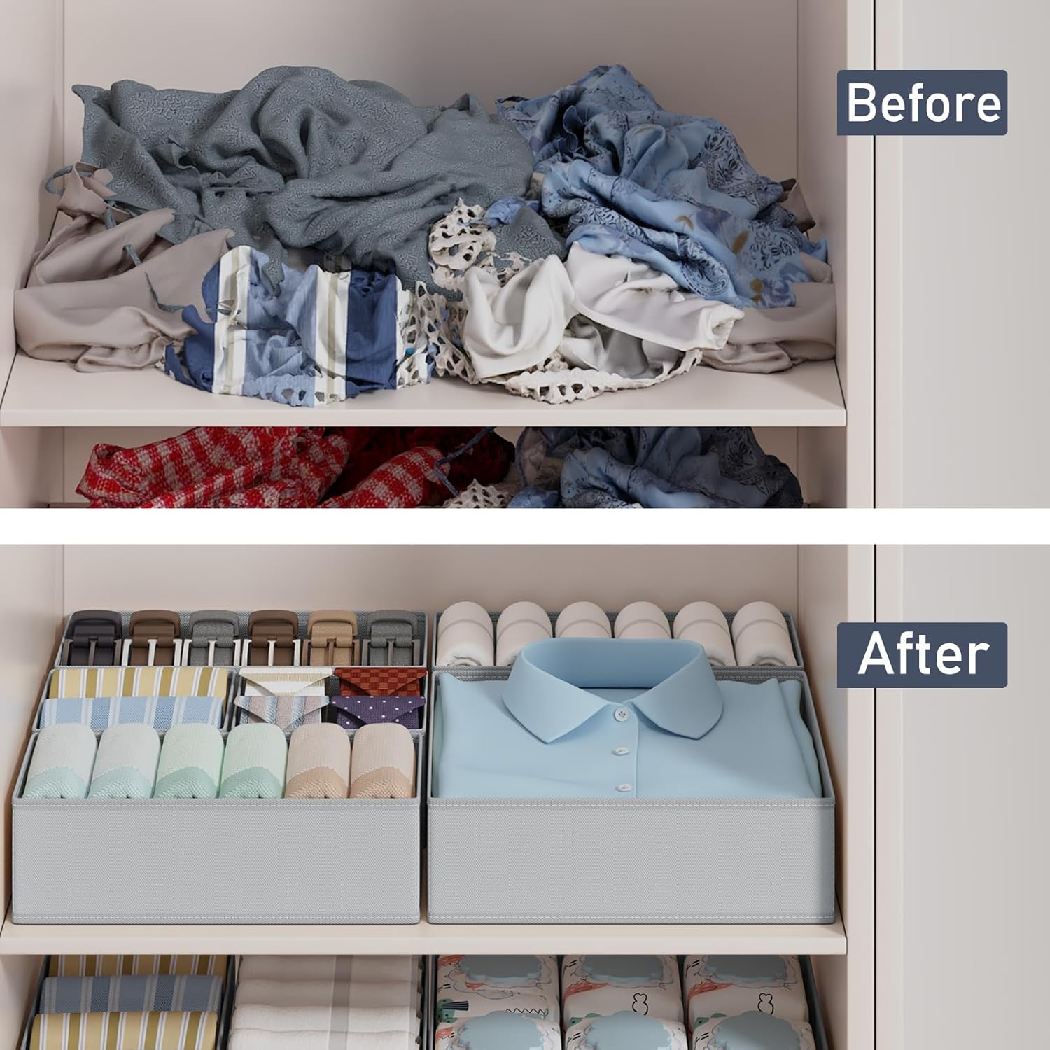 12 Pack Drawer Organisers Foldable Storage Box Fabric Drawer Dividers Wardrobe Storage Organiser Storage Cubes for Bras, Socks, Underwear, Ties, Scarves, Cosmetics