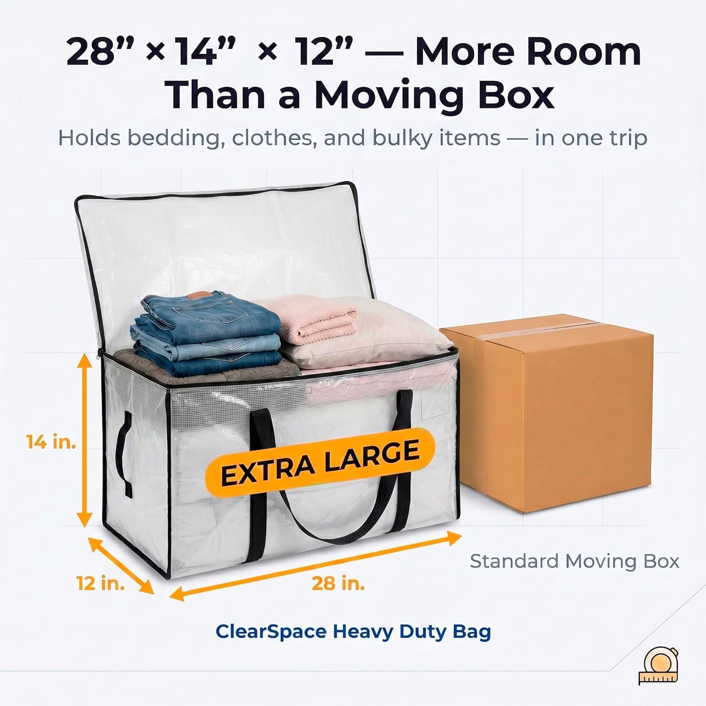 Large Moving Boxes & Storage Bags – Oversized Packing Bags with Backpack Straps, Zippers & Handles – Heavy-Duty for College Dorm, Christmas Decorations, 6 Pack