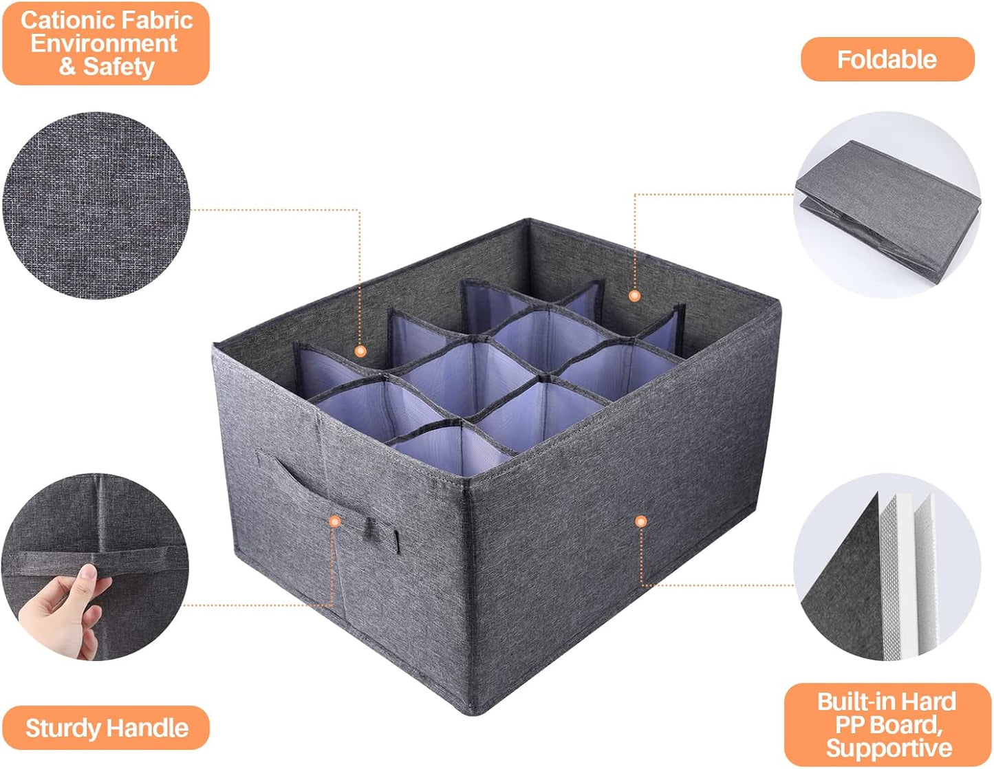 Wardrobe Organiser Clothes Storage Boxes - 12 Cell Foldable Closet Shelf Drawer Dividers for Cupboard Organizer, Stackable Clothing Box for Jeans, Trouser, Pants, T-Shirt, Sweater (1 Pack)