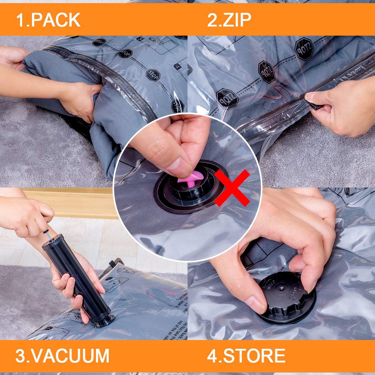 Vacuum Storage Bags (3 X Jumbo, 3 X Large, 3 X Medium, 3 X Small), Space Saver Sealer Compression Bags with Travel Hand Pump
