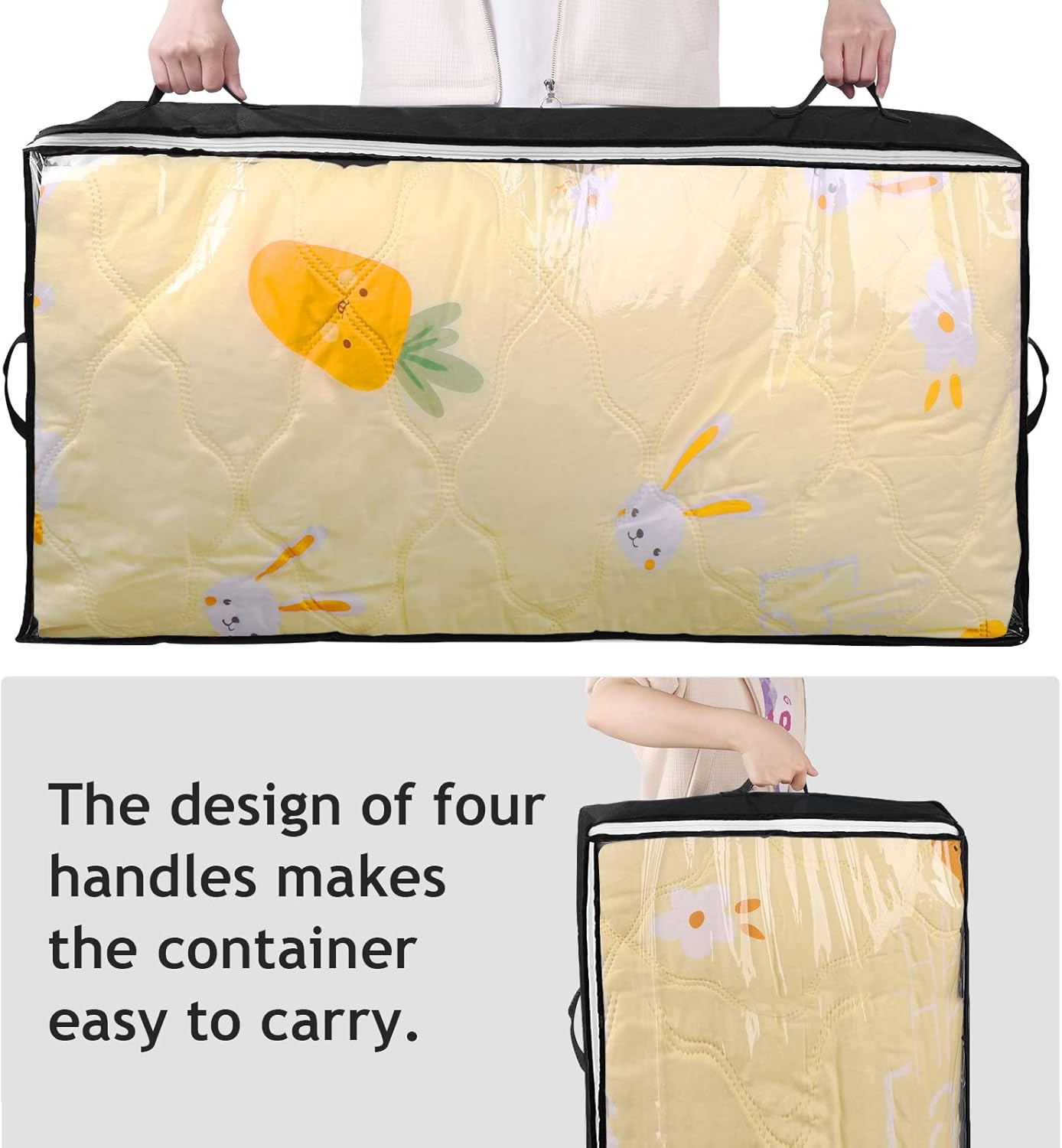 4 Pack Underbed Storage, 90L Large under Bed Storage Box with Lid, Clothes Storage Bags with Clear Window and Reinforced Handles for Blanket, Clothes, Comforters, Black