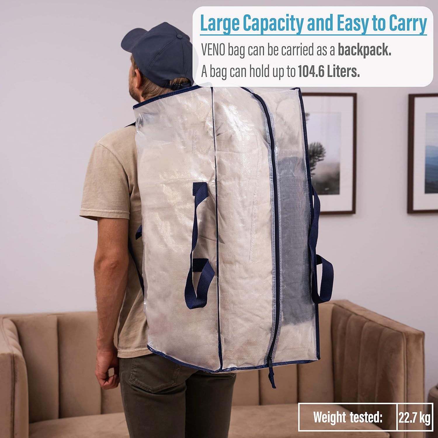 10 Pack Heavy-Duty Extra Large Moving Bags W/Backpack Straps, Moving House Essentials, Strong Handles & Zips, Clothes Storage, Packing, Laundry Bags, Reusable and Sustainable (Clear, 10 Pack)