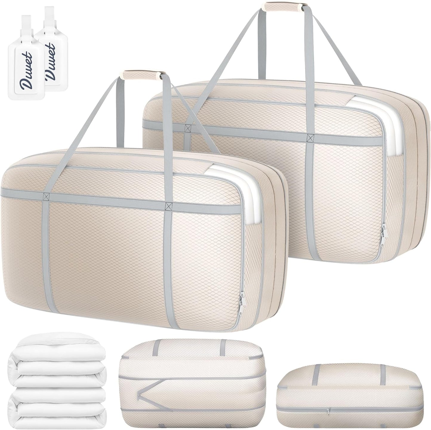 100L Compression Clothes Storage Bag - Tear-Resistant Polyester, Large Storage Boxes with Lids, Transparent Moving Bags with Reinforced Handles & Windows for Bedding/Travel/College, 2 Pack