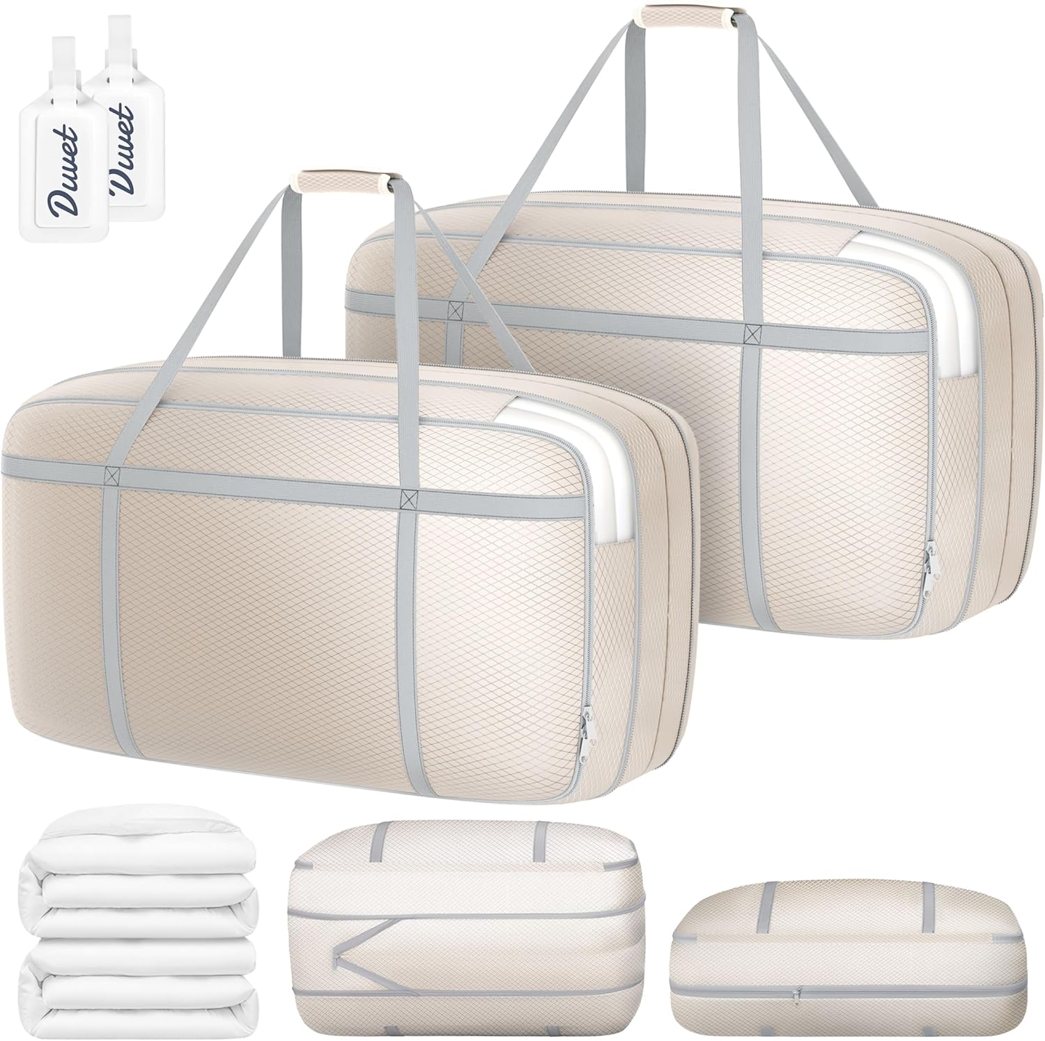 100L Compression Clothes Storage Bag - Tear-Resistant Polyester, Large Storage Boxes with Lids, Transparent Moving Bags with Reinforced Handles & Windows for Bedding/Travel/College, 2 Pack
