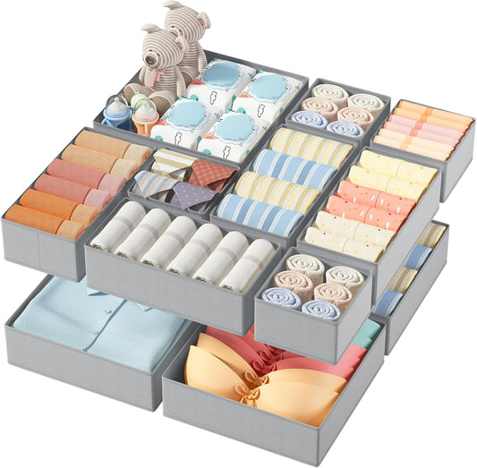 12 Pack Drawer Organisers Foldable Storage Box Fabric Drawer Dividers Wardrobe Storage Organiser Storage Cubes for Bras, Socks, Underwear, Ties, Scarves, Cosmetics