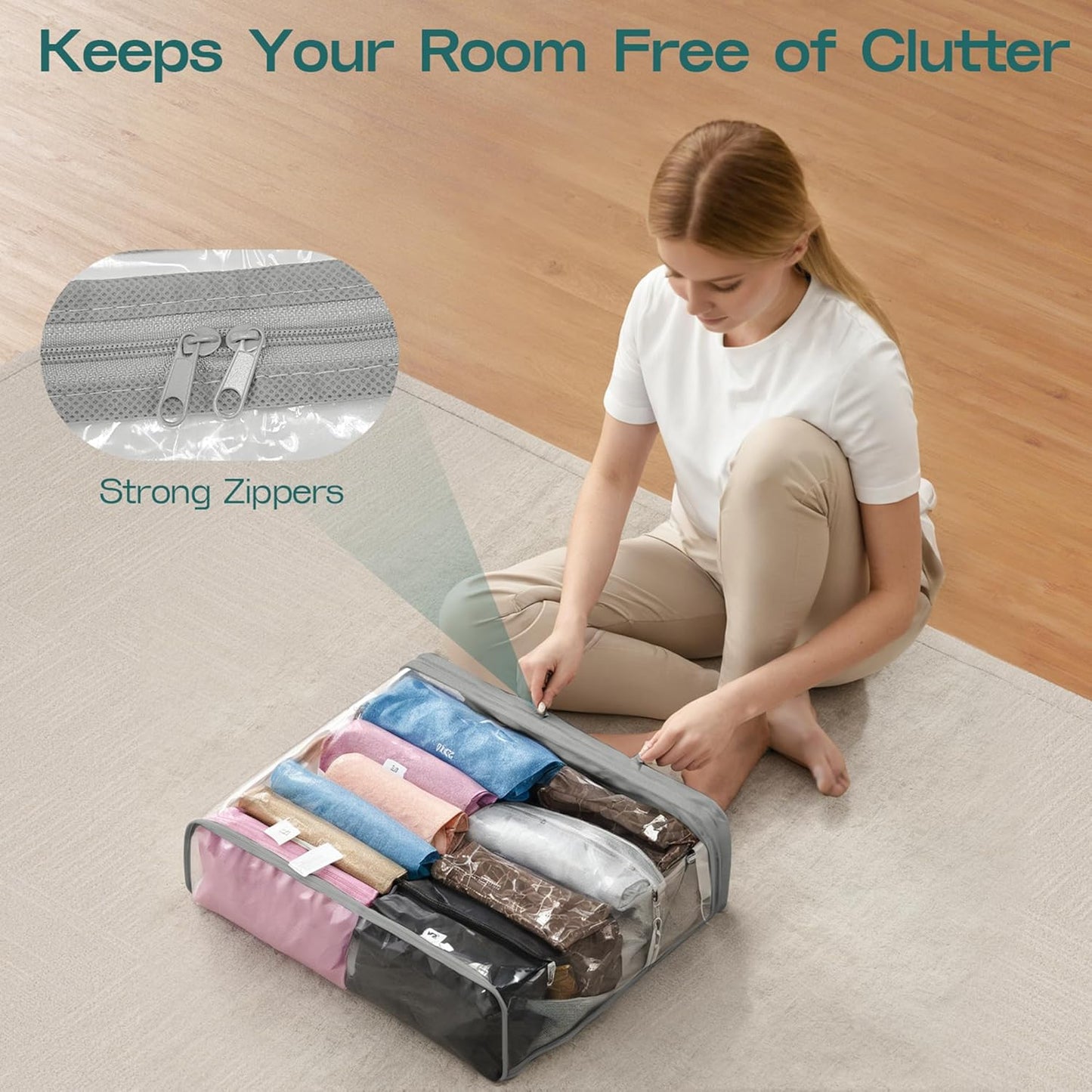 Clear Zippered Storage Bag Foldable Storage Boxes, 22L Storage Organizer Bags for Clothes, and Blanket Storage Bags for Bedding, Cds, Blankets, Comforters, Clothing & Toys (Grey, 10-Pack)