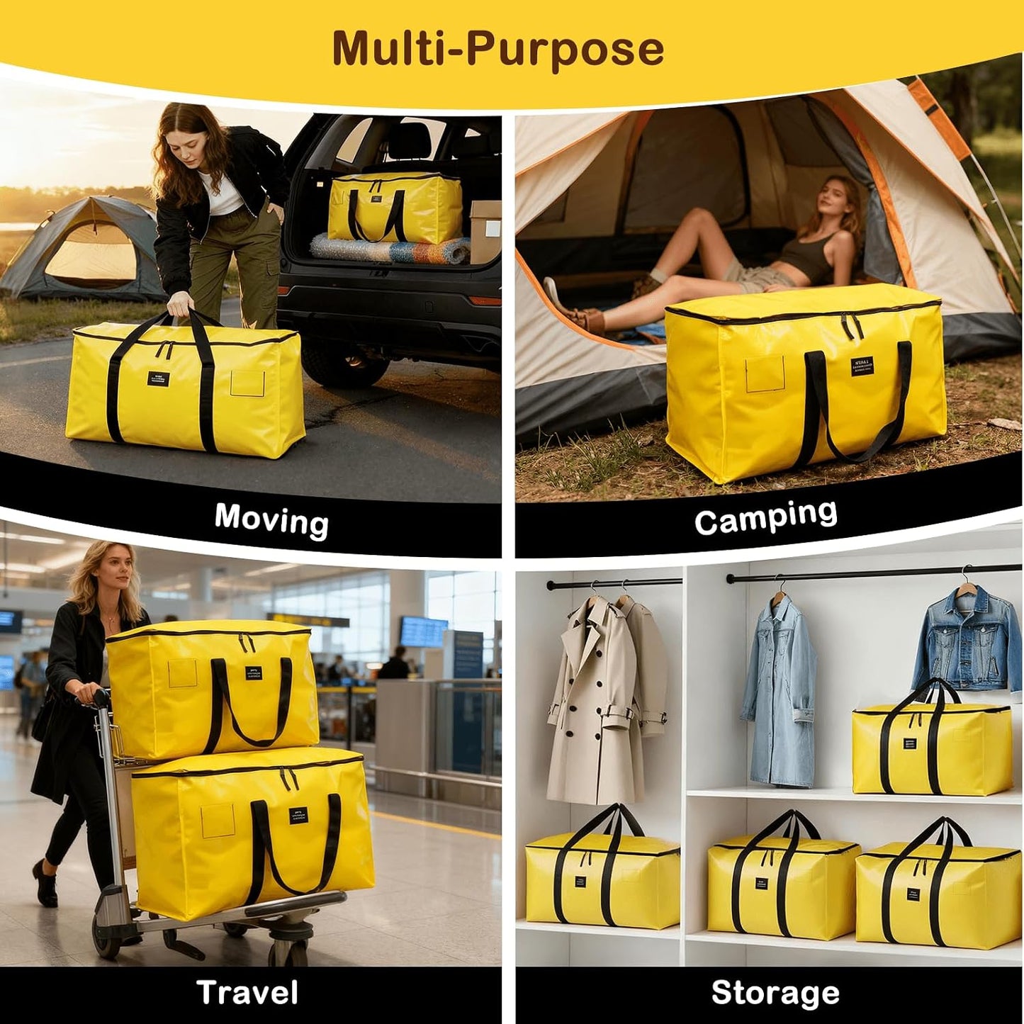 Moving Bags and Storage Bags - 95L Heavy Duty Moving Boxes with Reinforced Bottom & Wrap-Around Handles, Tear-Resistant Reusable Larege Packing Bags for Home, College Dorm, Christmas Decor, 6 Pack