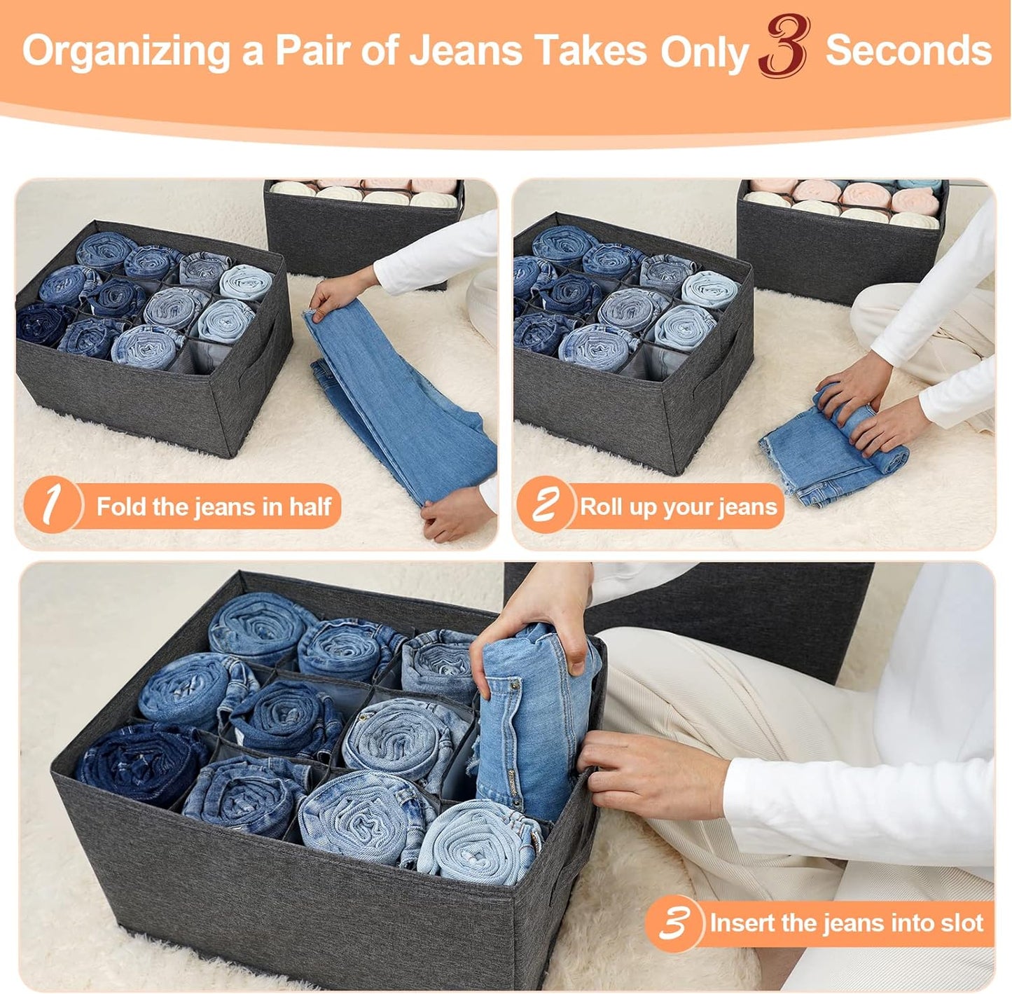 Wardrobe Organiser Clothes Storage Boxes - 12 Cell Foldable Closet Shelf Drawer Dividers for Cupboard Organizer, Stackable Clothing Box for Jeans, Trouser, Pants, T-Shirt, Sweater (1 Pack)