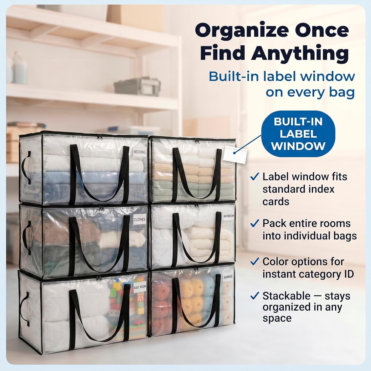 Large Moving Boxes & Storage Bags – Oversized Packing Bags with Backpack Straps, Zippers & Handles – Heavy-Duty for College Dorm, Christmas Decorations, 6 Pack