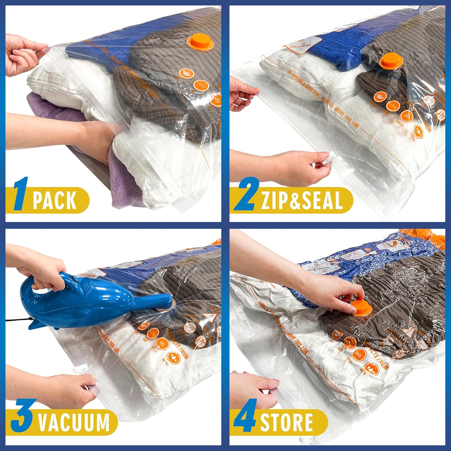 Space Saver Bags for Travel and Home Reusable Vacuum Storage Bags save 80% More Storage Space Work with Vacuum Cleaner (9 Combo, No Pump Included)