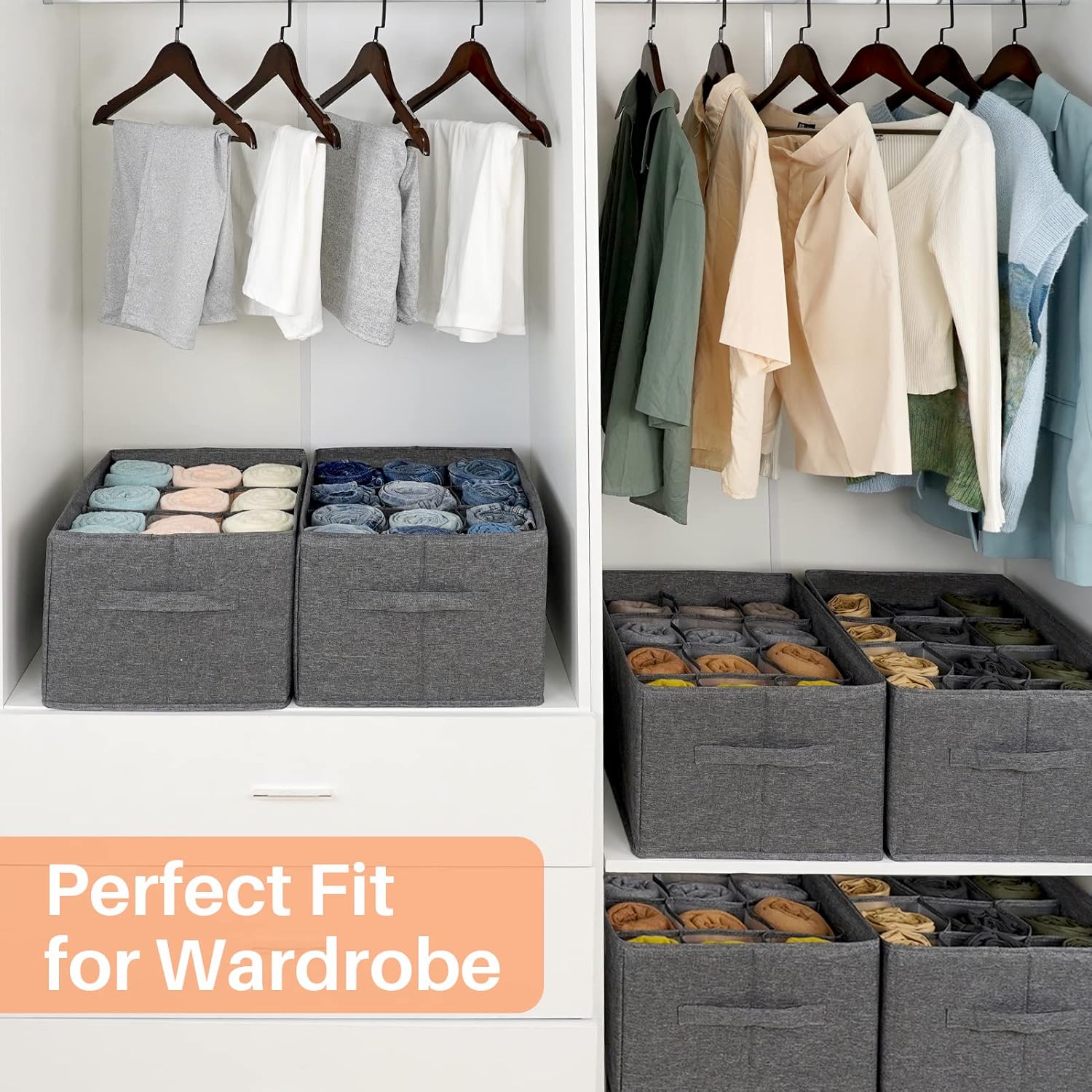 Wardrobe Organiser Clothes Storage Boxes - 12 Cell Foldable Closet Shelf Drawer Dividers for Cupboard Organizer, Stackable Clothing Box for Jeans, Trouser, Pants, T-Shirt, Sweater (1 Pack)