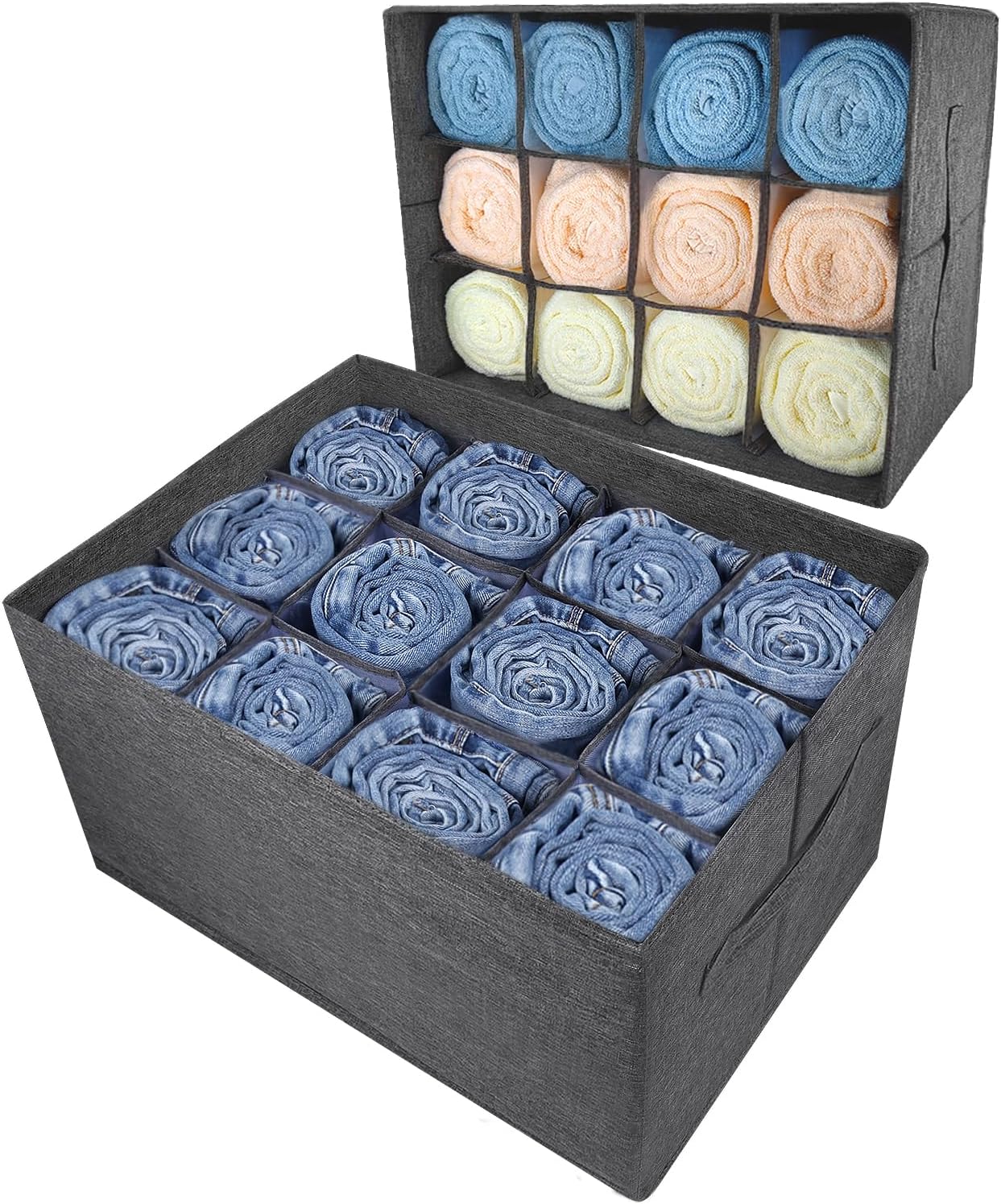 Wardrobe Organiser Clothes Storage Boxes - 12 Cell Foldable Closet Shelf Drawer Dividers for Cupboard Organizer, Stackable Clothing Box for Jeans, Trouser, Pants, T-Shirt, Sweater (1 Pack)