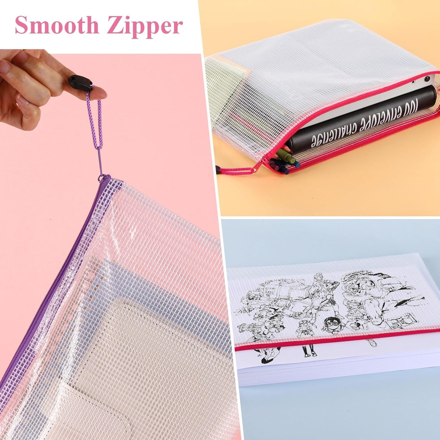Plastic Zip Wallets Folders - 24Pcs Multi-Sizes File Folder, Zip Lock Bags, Plastic Folders Document Wallet, for School, Office, Travel, Organizing Stationery and Home Storage