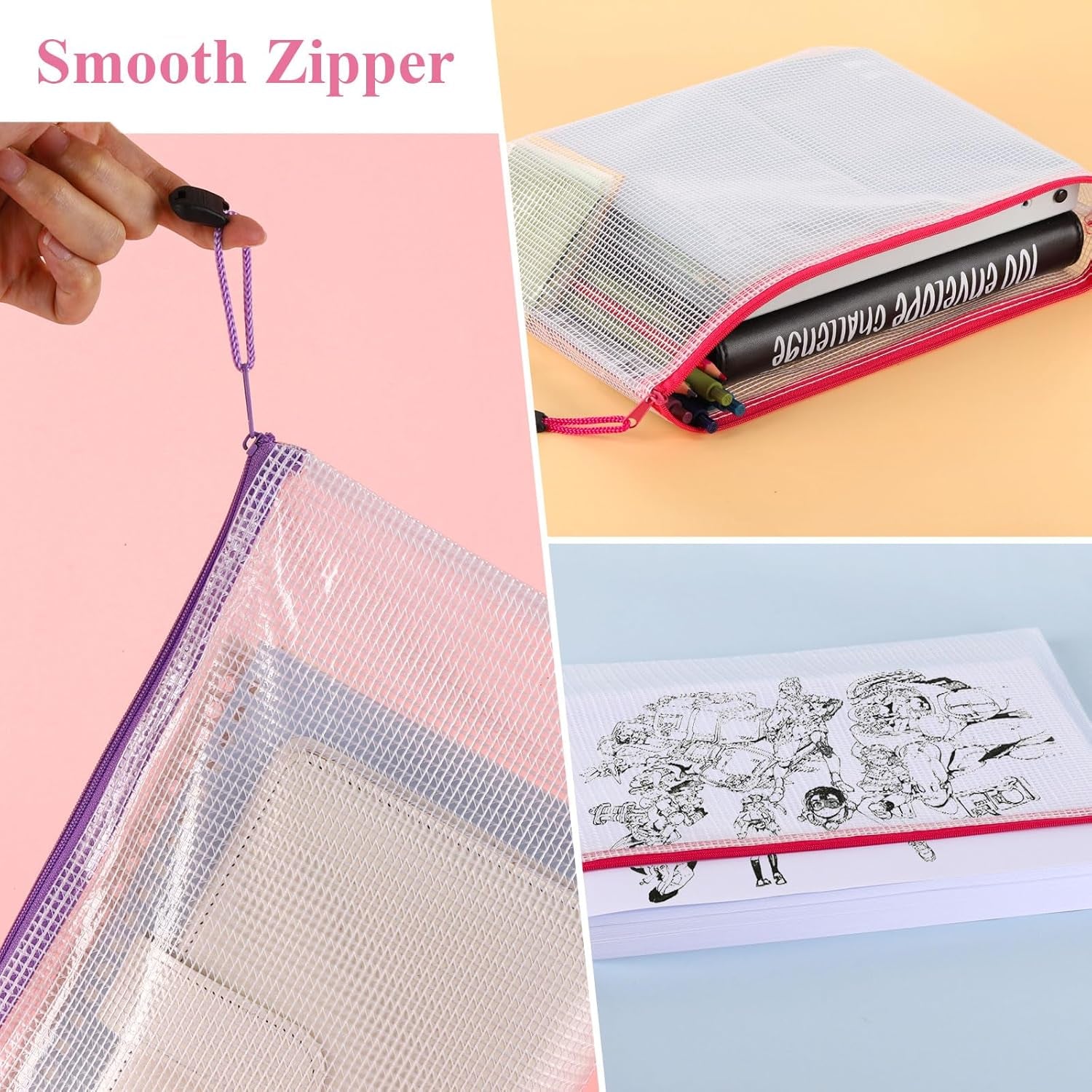 Plastic Zip Wallets Folders - 24Pcs Multi-Sizes File Folder, Zip Lock Bags, Plastic Folders Document Wallet, for School, Office, Travel, Organizing Stationery and Home Storage