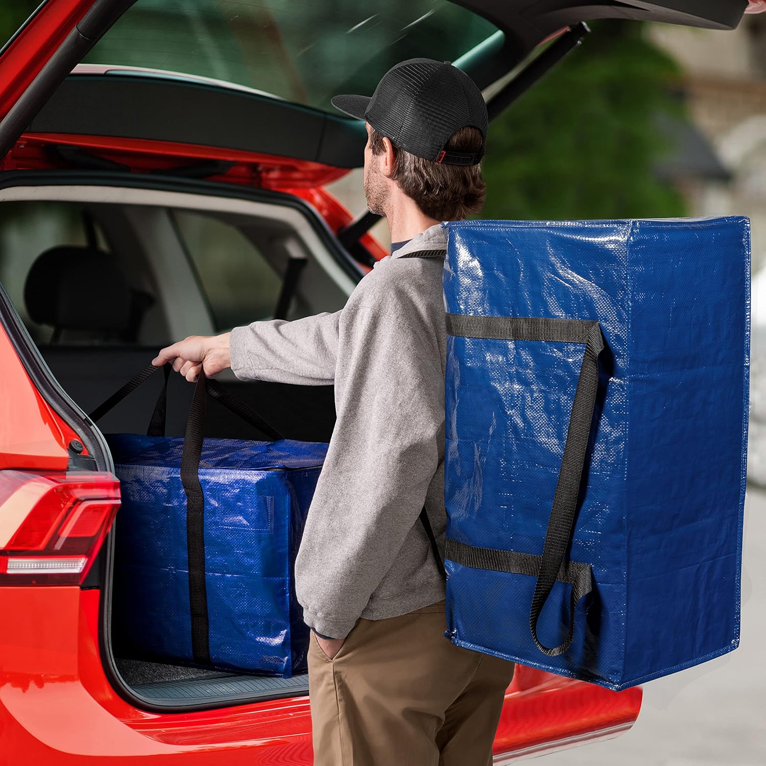 Heavy Duty Moving Boxes or Storage Bags – Storage Bins with Lids, Large Moving Bags with Backpack Straps & Handles – Moving Supplies for College Dorm or Christmas Decorations, 6 Pack