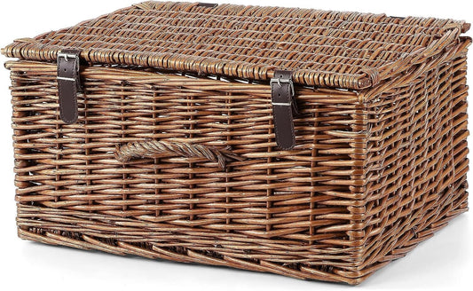 BH Natural Wicker Gift Hamper Tidy Storage Home Decor with Lid Fastening Handle