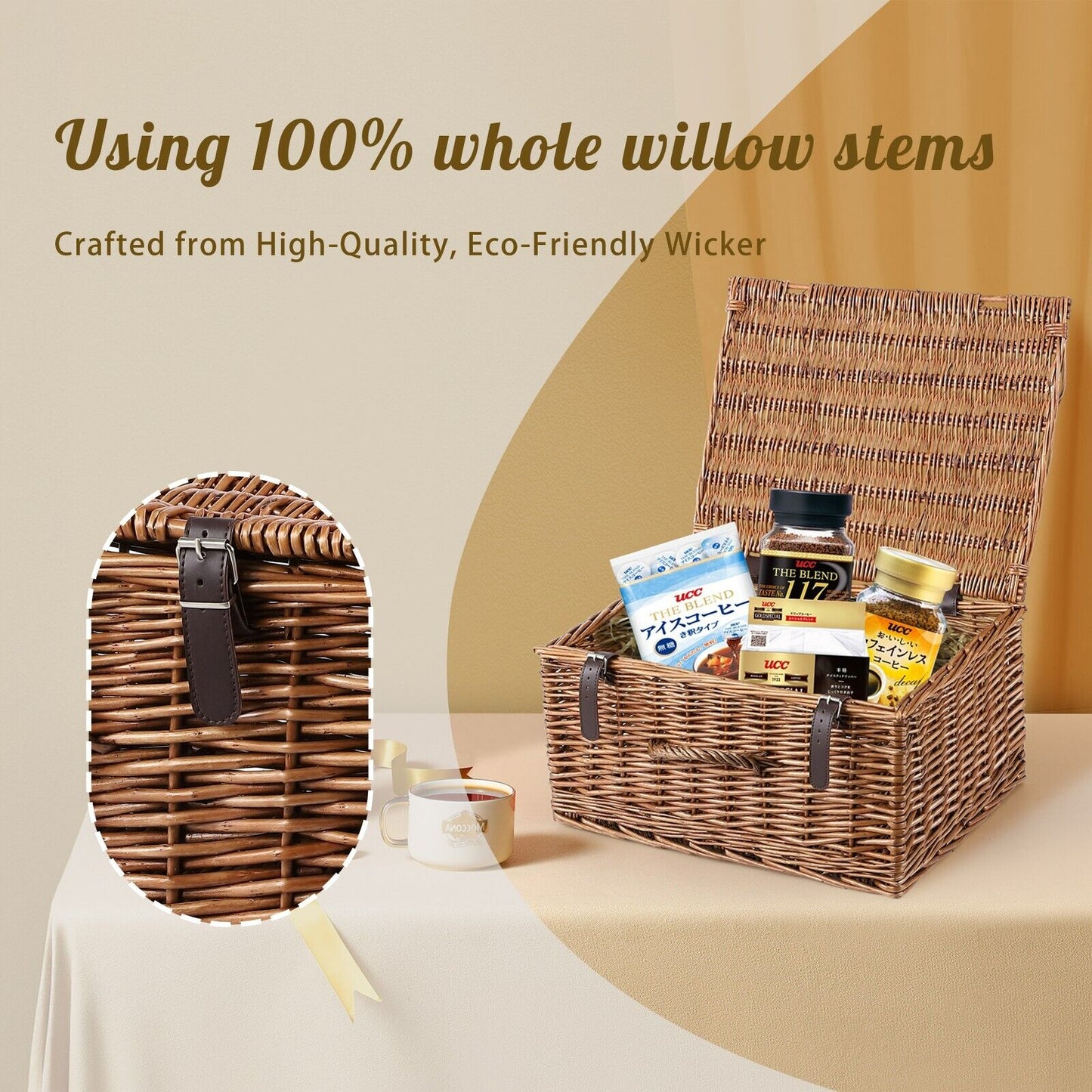 BH Natural Wicker Gift Hamper Tidy Storage Home Decor with Lid Fastening Handle