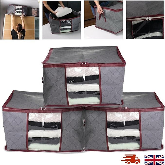3 Pcs Clothes Storage Boxes with Clear Window & Handles Perfect to Organise