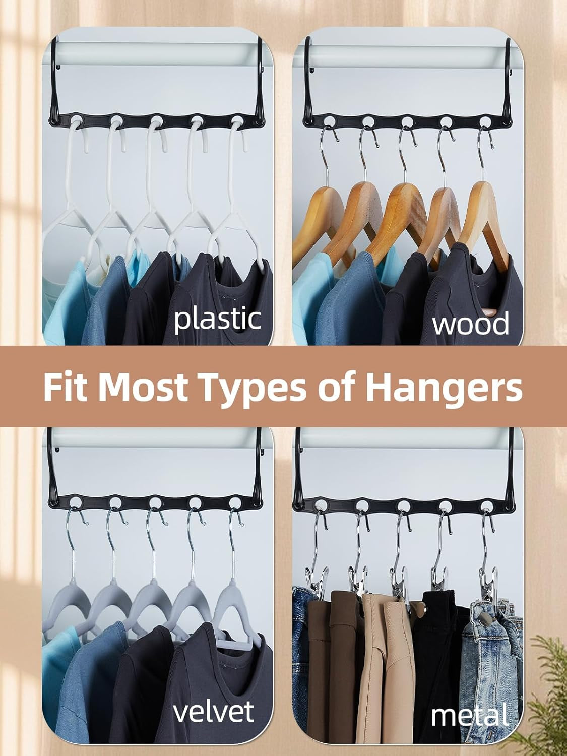 Black Magic Space Saving Hangers, Premium Smart Hanger Hooks, Sturdy Cascading Hangers with 5 Holes for Heavy Clothes, Closet Organizers and Storage, College Dorm Room Essentials 10 Pack