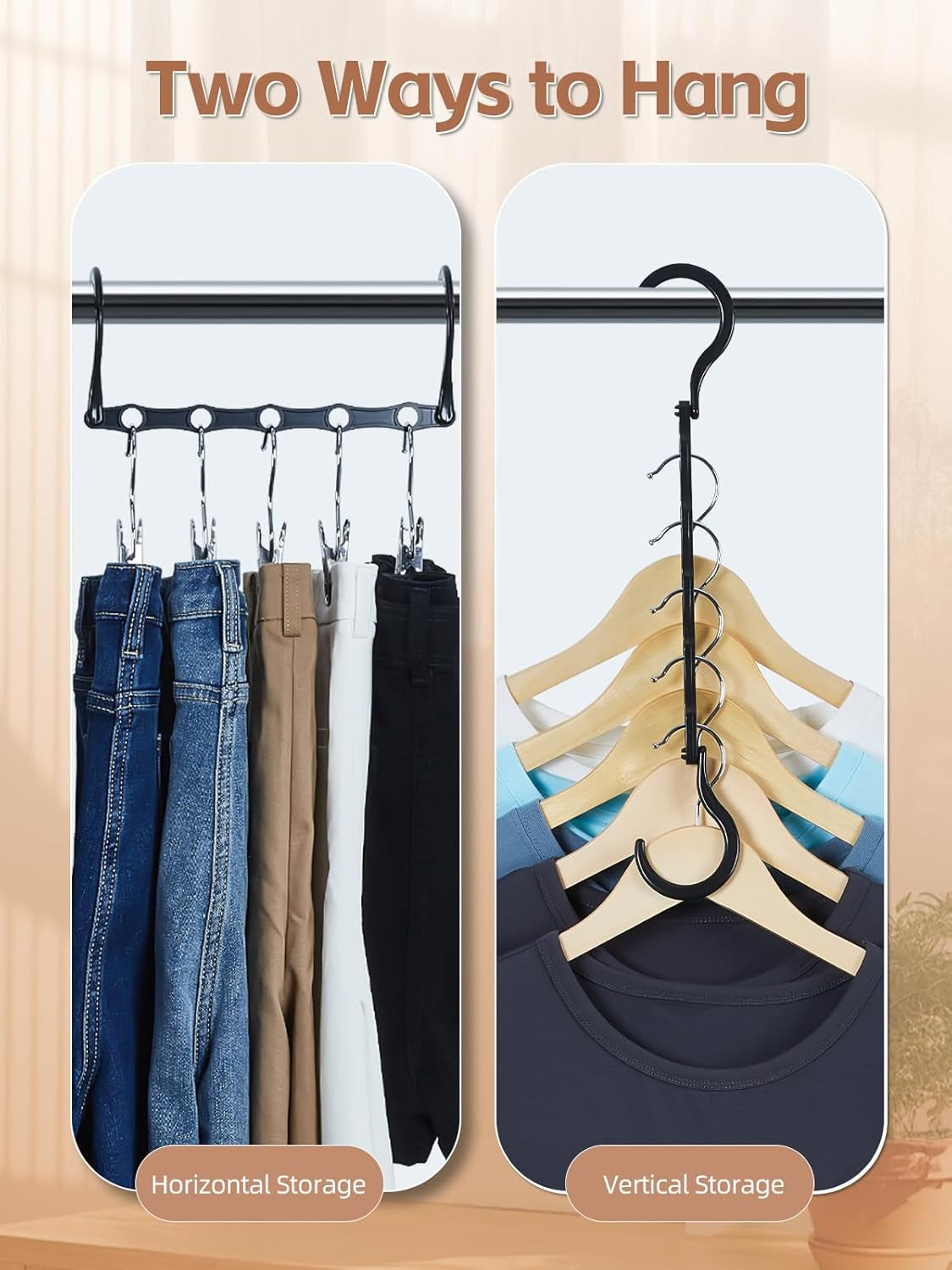 Black Magic Space Saving Hangers, Premium Smart Hanger Hooks, Sturdy Cascading Hangers with 5 Holes for Heavy Clothes, Closet Organizers and Storage, College Dorm Room Essentials 10 Pack